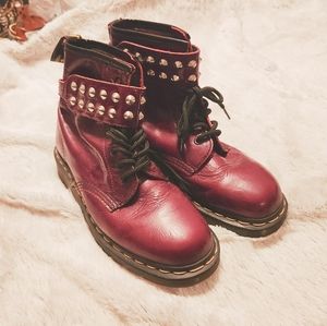 Dr. Martens 9732 Red Studded Punk Strap Boots